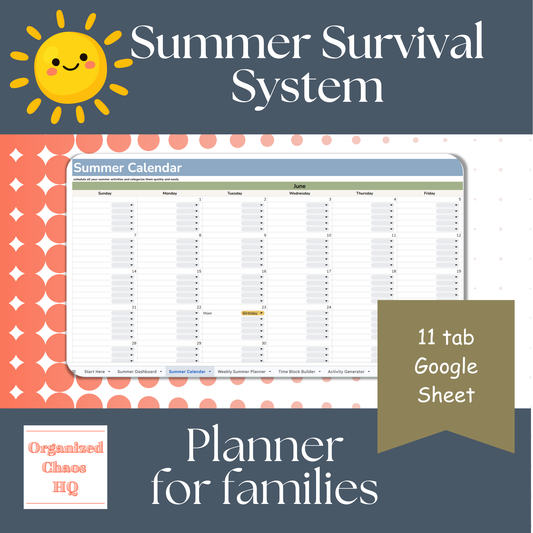 Summer Survival System Planner for Moms | Google Sheets Summer Planner