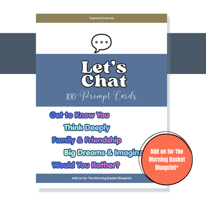 Let's Chat! Conversation Prompt Cards | 100 Printable Conversation Starters for Kids | Family Dinner Questions, Homeschool & Morning Basket Activity