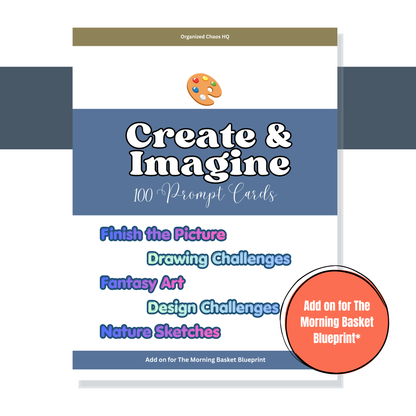 Create & Imagine Drawing Prompt Cards | 100 Printable Art Prompt Cards for Kids | Homeschool Art Activities & Creative Drawing Challenges
