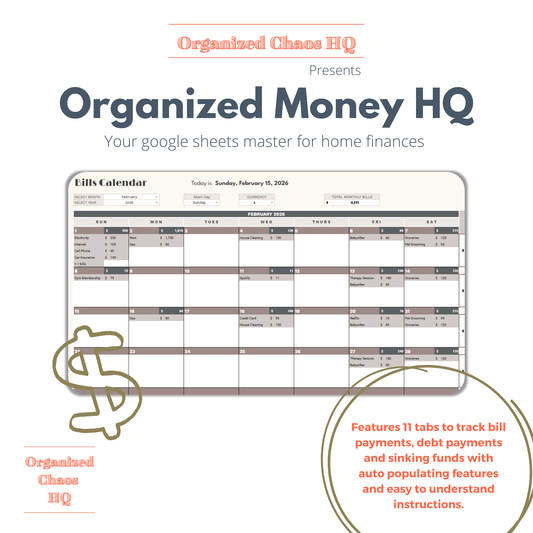 Organized Money HQ™ | All-in-One Budget & Bill Tracker Spreadsheet for Moms (Google Sheets Money Management System)
