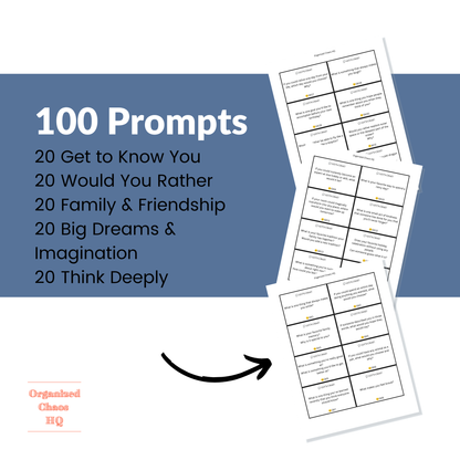 Let's Chat! Conversation Prompt Cards | 100 Printable Conversation Starters for Kids | Family Dinner Questions, Homeschool & Morning Basket Activity