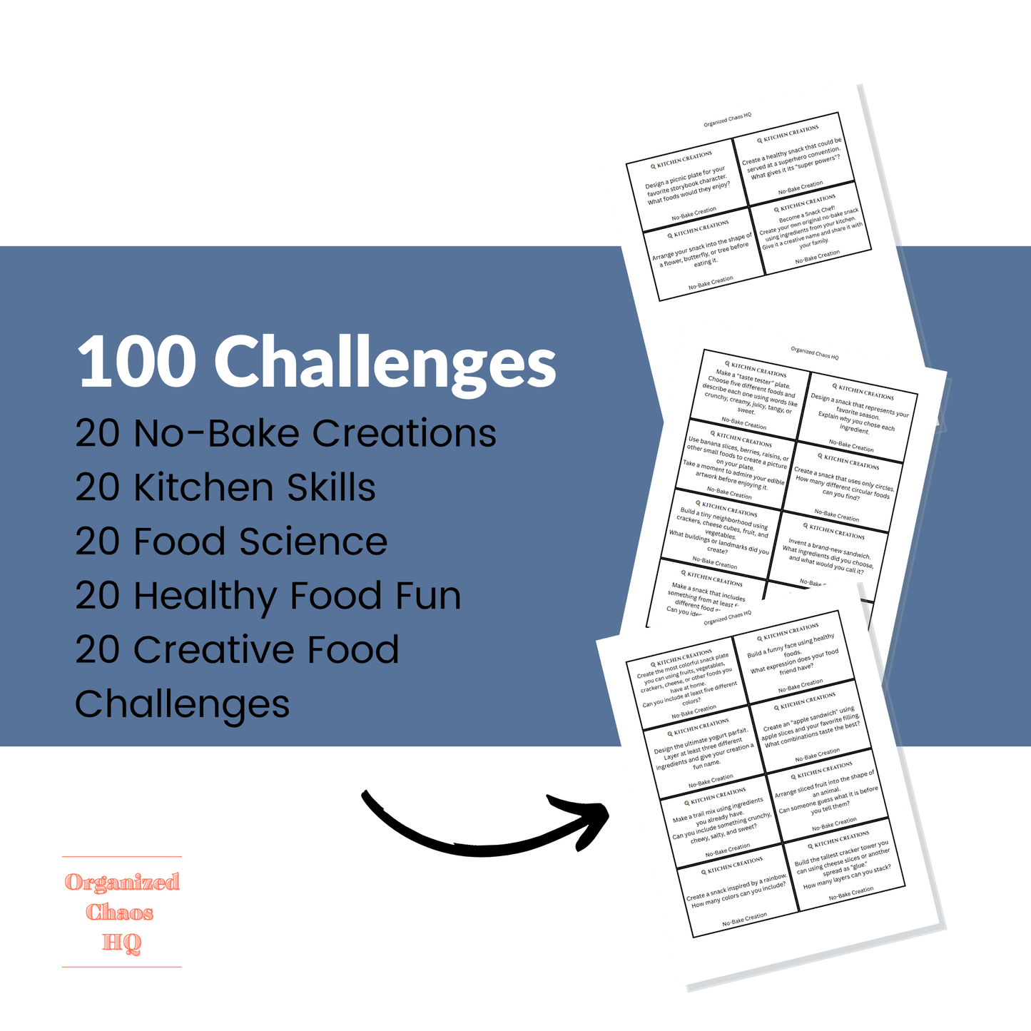 Kitchen Creations Challenge Cards | 100 Printable Cooking Activities for Kids | Homeschool Life Skills, STEM & Healthy Food Fun