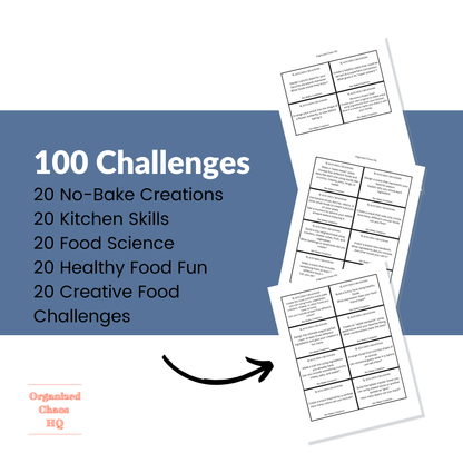 Kitchen Creations Challenge Cards | 100 Printable Cooking Activities for Kids | Homeschool Life Skills, STEM & Healthy Food Fun