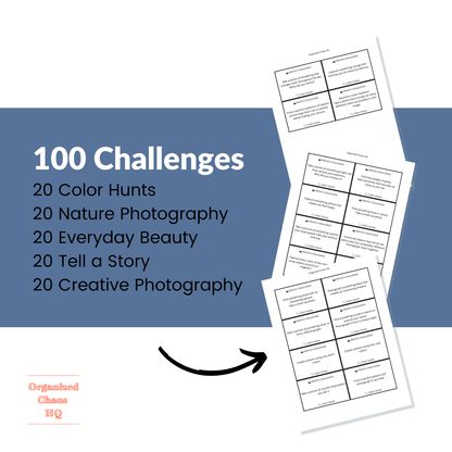 Photo Challenge Cards | 100 Printable Photography Challenge Cards for Kids | Homeschool Art, Nature Study & Creative Screen Time