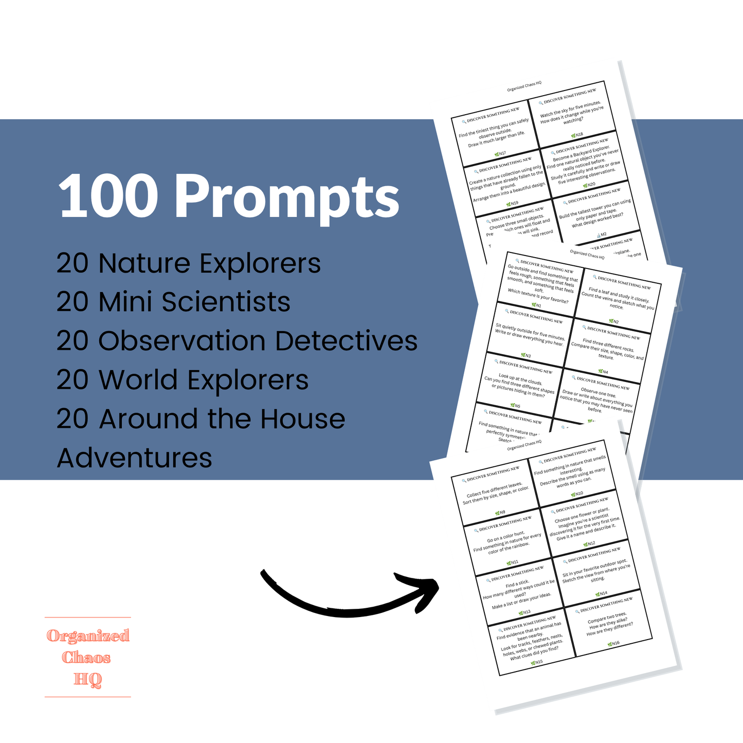 Discover Something New Exploration Prompt Cards | 100 Printable Science & Observation Activities for Kids | Homeschool STEM & Nature Study